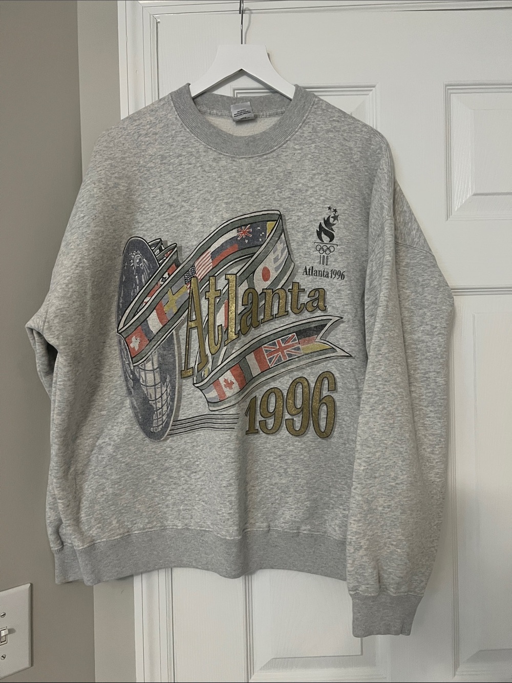 Heritage Light Gray Atlanta 1996 Flag Graphic Crewneck Sweatshirt